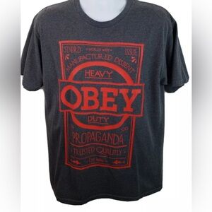 OBEY Heavy Duty Propaganda Manufactured Dissent Grey UNISEX Shirt 90s